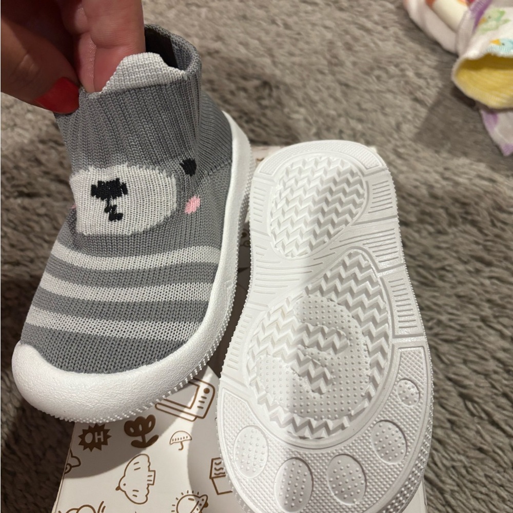 Gray and White Kids Slip-On Shoes